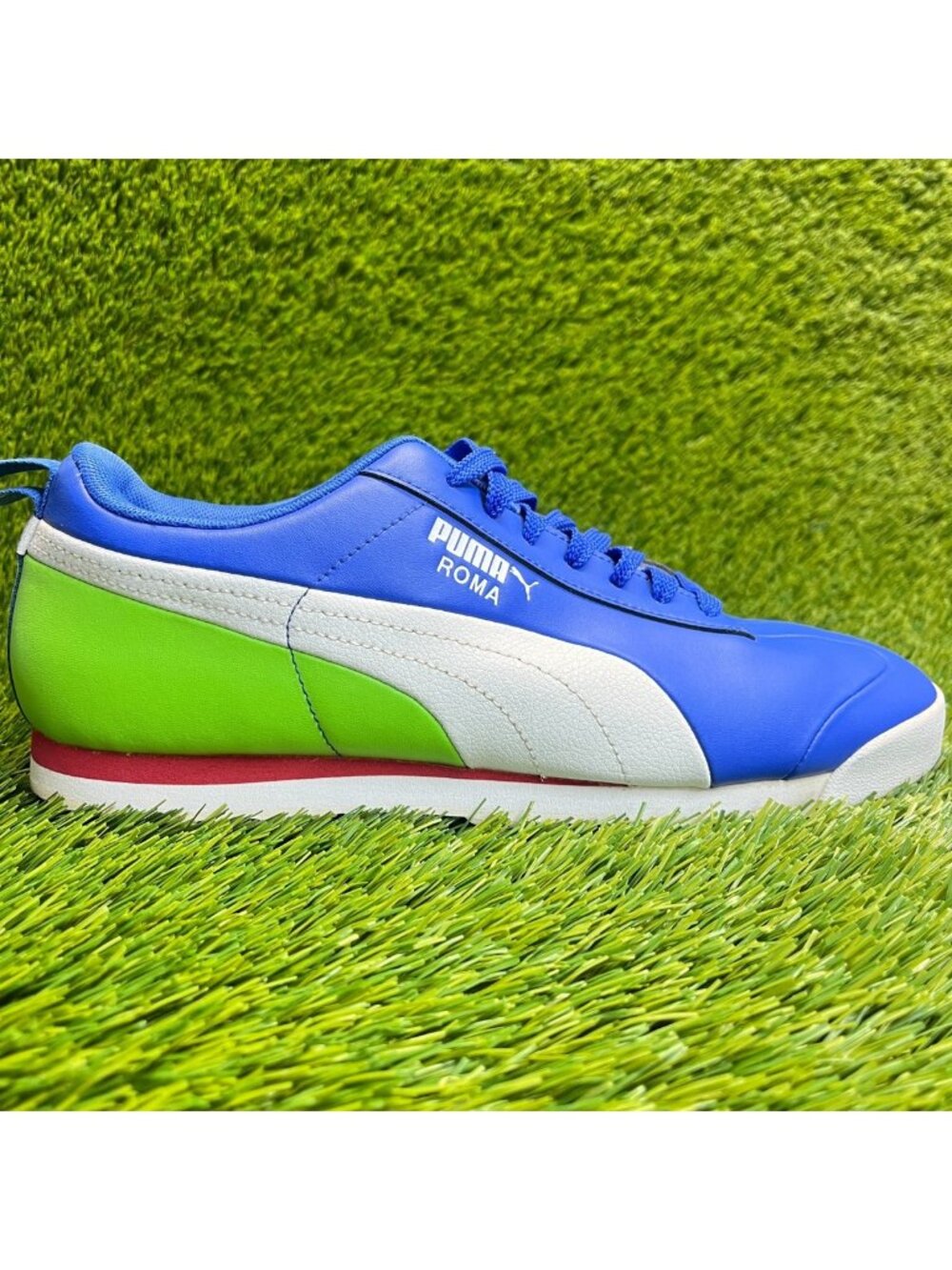 Puma Roma Mens Size 9 Blue White Green Athletic Leather Walking Shoes‎ Sneakers